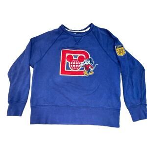 Disney Parks Retro 1971 Blue Crew Neck Sweater Sweatshirt Red Logo Size Womens L